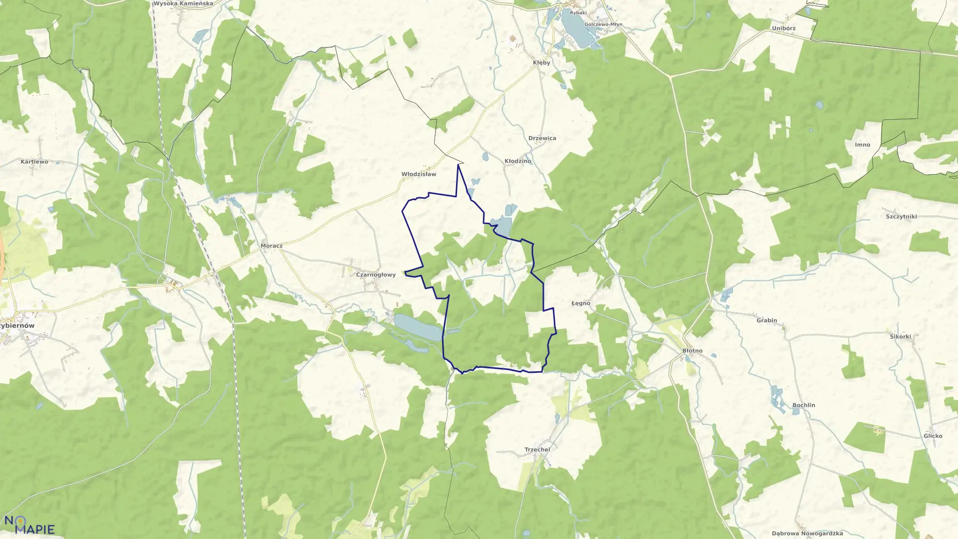 Mapa obrębu Buk w gminie Przybiernów