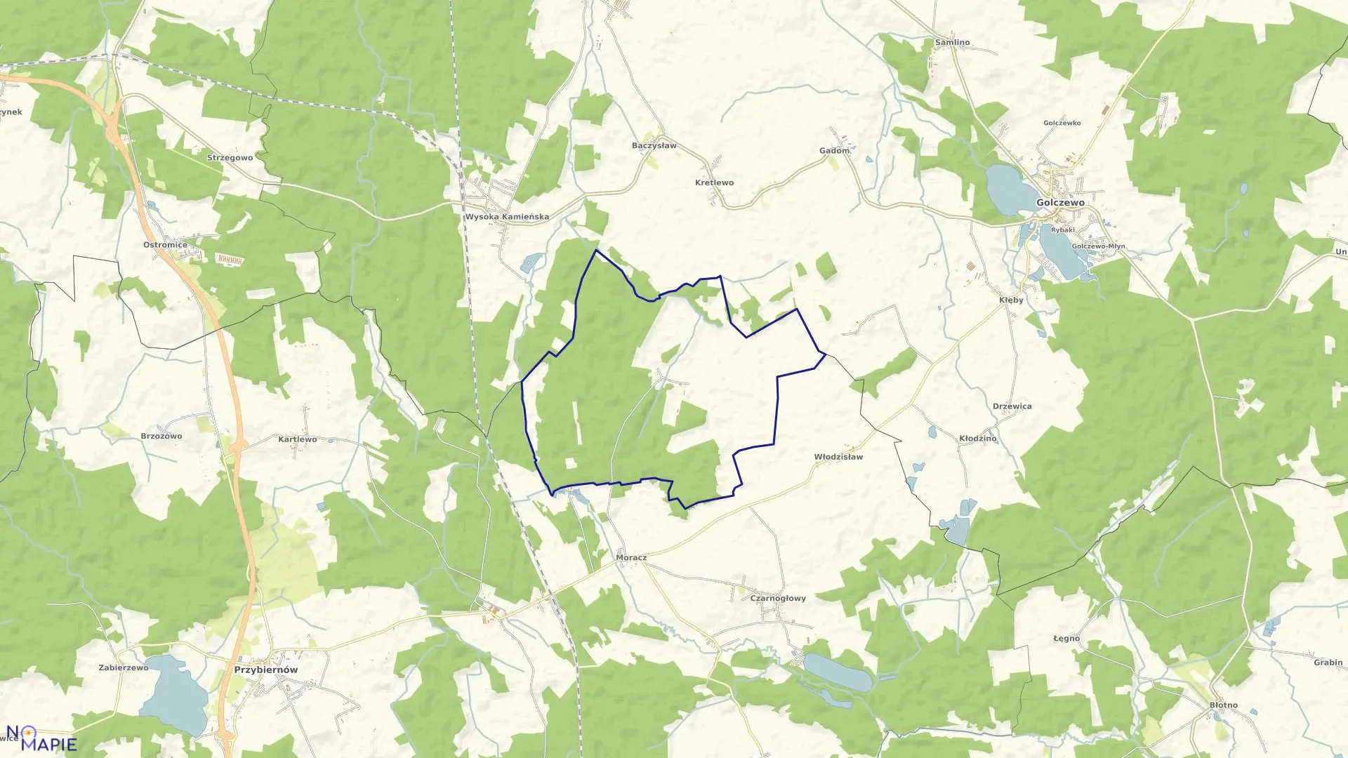Mapa obrębu Leszczno w gminie Przybiernów