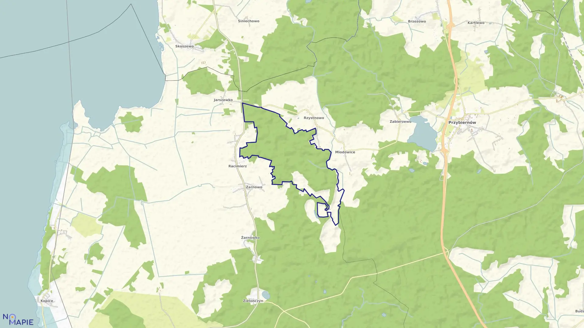 Mapa obrębu Machowica w gminie Przybiernów