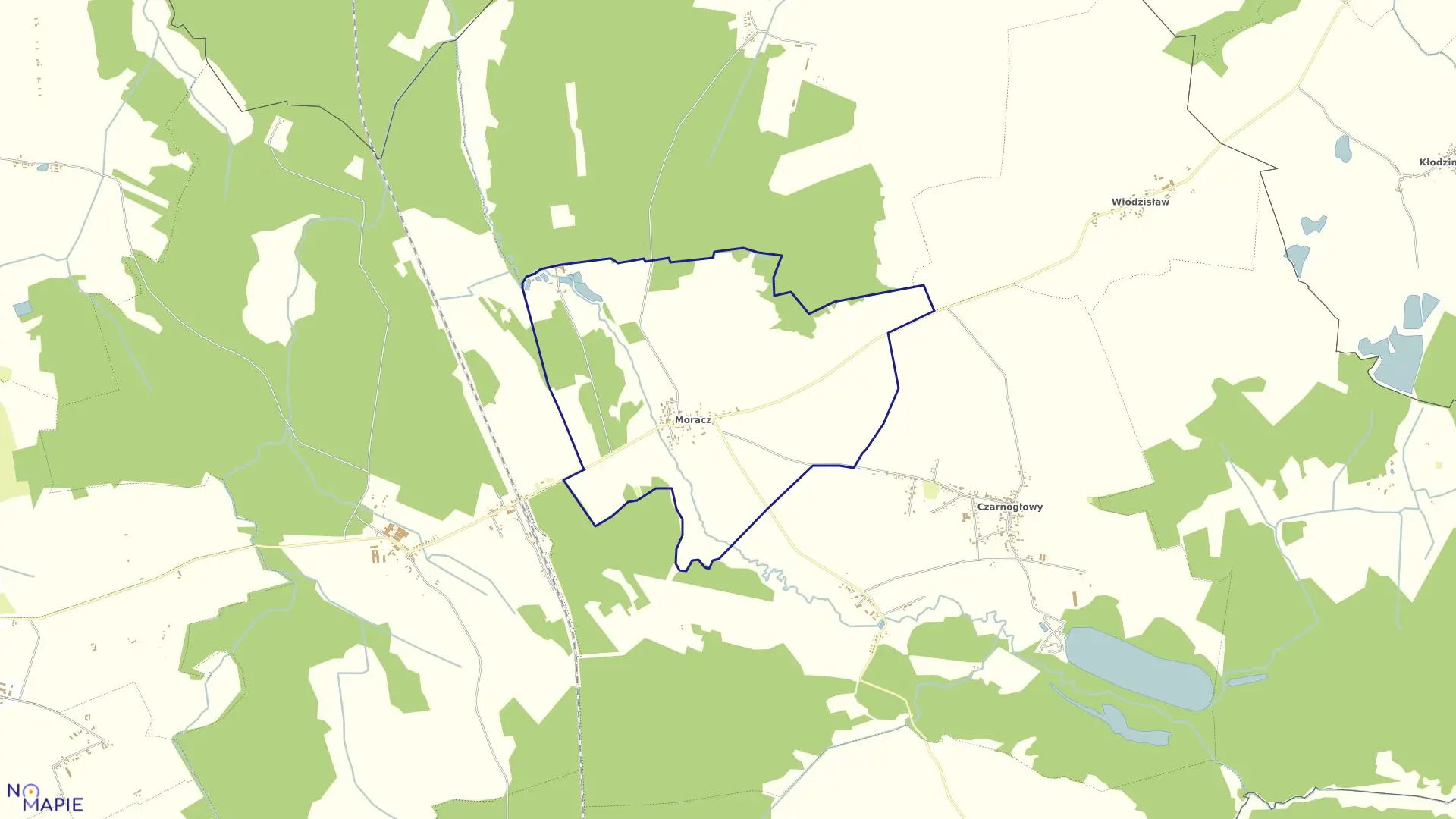 Mapa obrębu Moracz w gminie Przybiernów