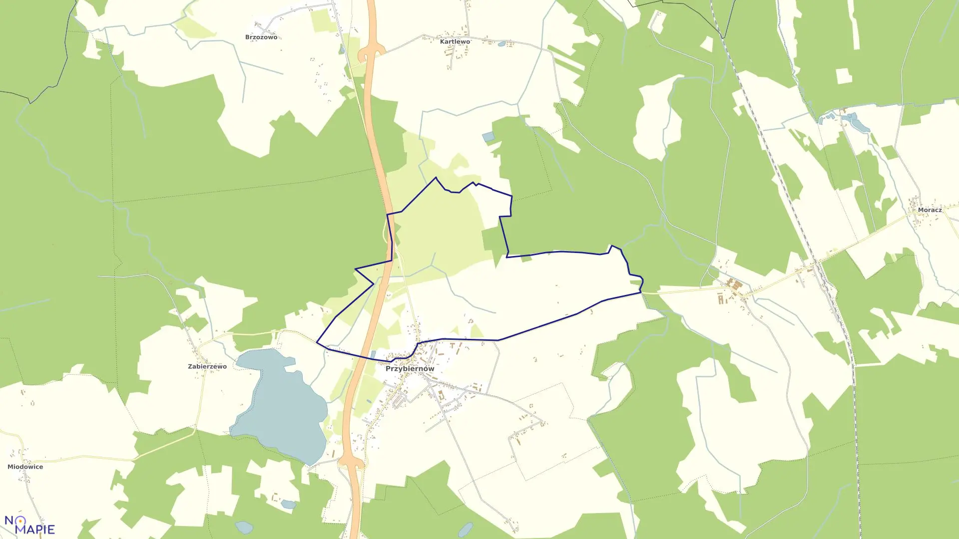 Mapa obrębu Przybiernów - 1 w gminie Przybiernów