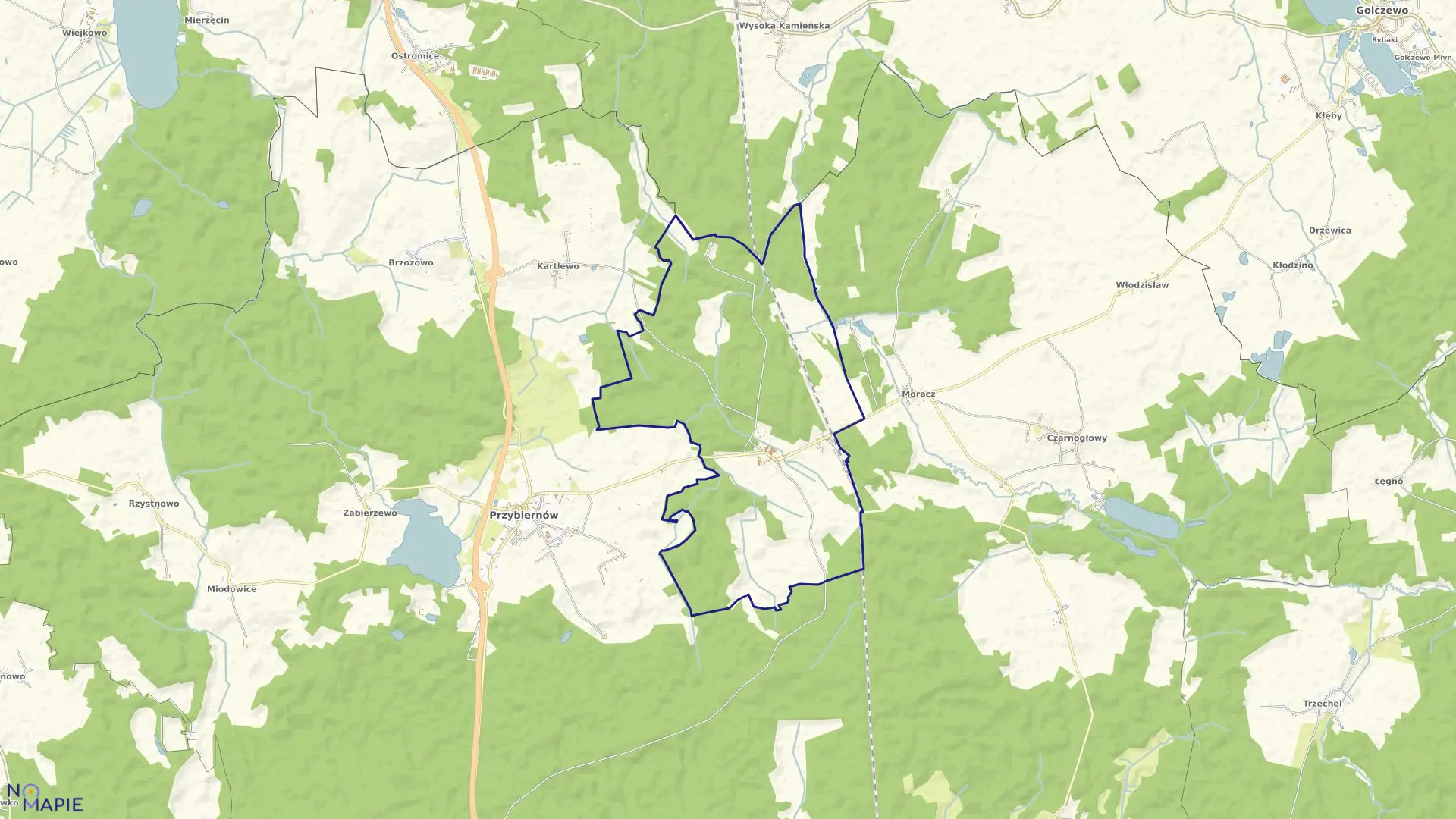 Mapa obrębu Rokita w gminie Przybiernów